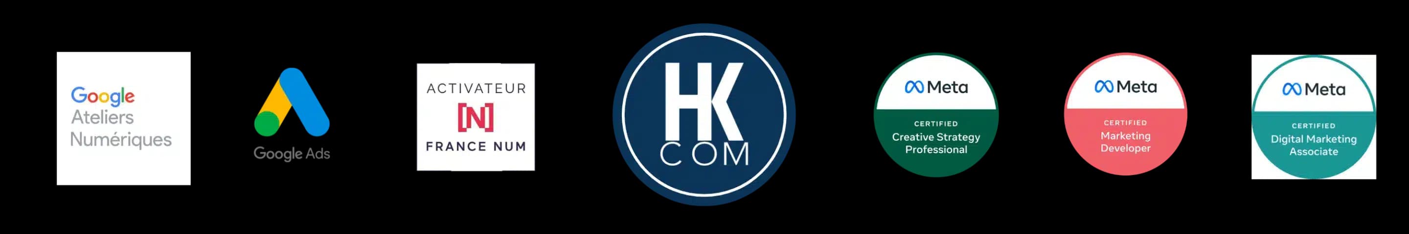 Google Ateliers Numériques, Google Ads, Activateur France Num, Meta Creative Strategy Professional, Meta Marketing Developer, Meta Digital Marketing Associate